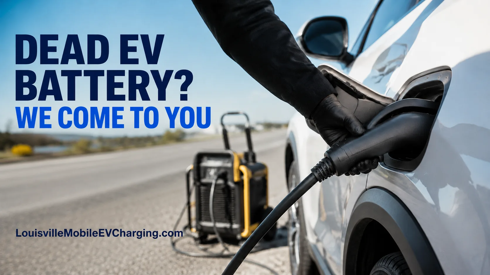 Technician connecting a J1772 mobile charging cable to an electric vehicle in Louisville